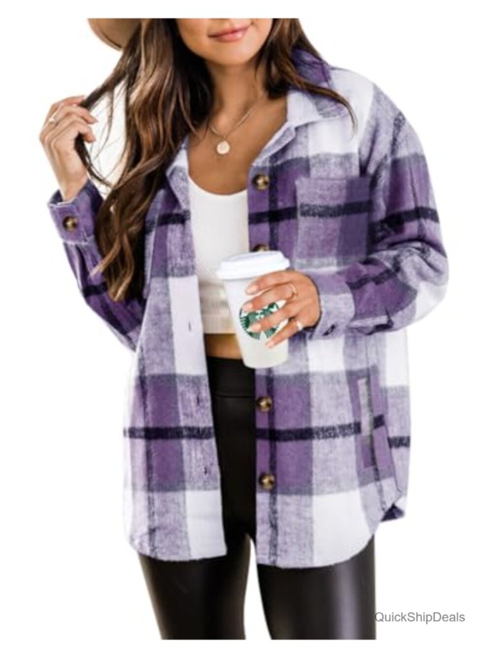 Women's Plaid Shacket Jacket Long Sleeve Button Down Flannel Shirts